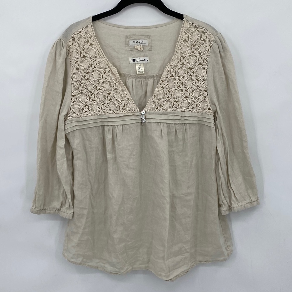 Malvin Hamburg Germany I Love Linen Bohemian Top Crochet Laguenlook Size Medium